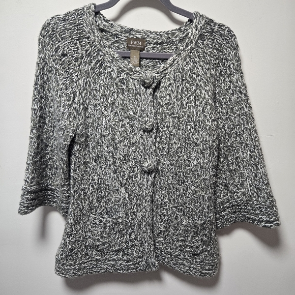 Fenn Wright Manson Cardigan Size Medium Alpaca Wool Blend Cozy Gray White - Picture 1 of 8